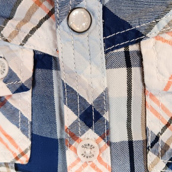 Guess NWOT Boy's Blue Orange Plaid Button Down Short Sleeve Shirt Size 18M - Picture 8 of 16